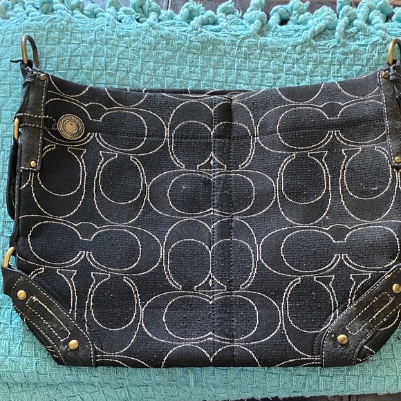 Black Shoulder Bag with Gold-Tone Accents - Picture 1 of 14